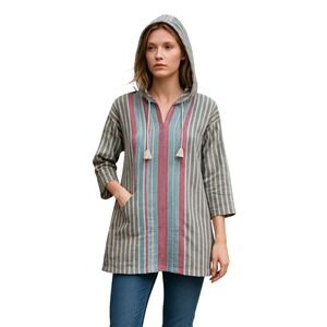 Tommy Bahama Hooded Striped Tunic Cover Up Beach Swim Small S